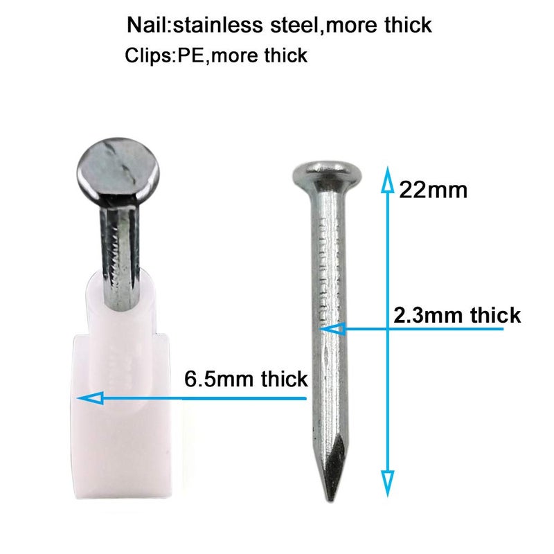 HS مشابك كابل إيثرنت Cat6 7 مم مع مسمار فولاذي (عبوة 200)، مشابك سلكية بيضاء للجدران، إدارة الكابلات - Image 2